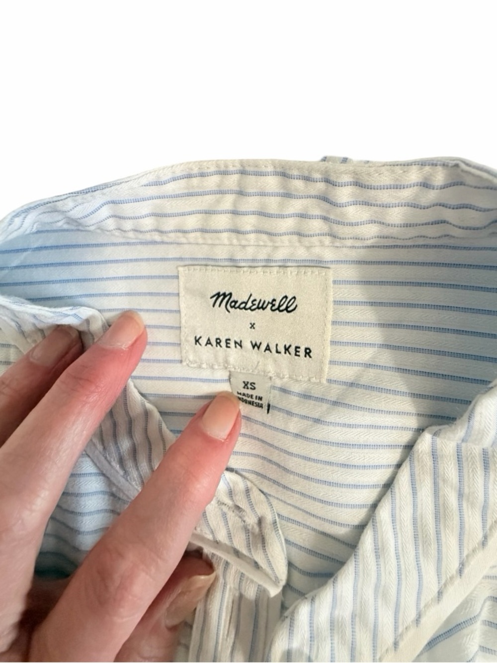 Madewell x Karen Walker Striped Button-Front Blouse Light Blue & White - Picture 3 of 5
